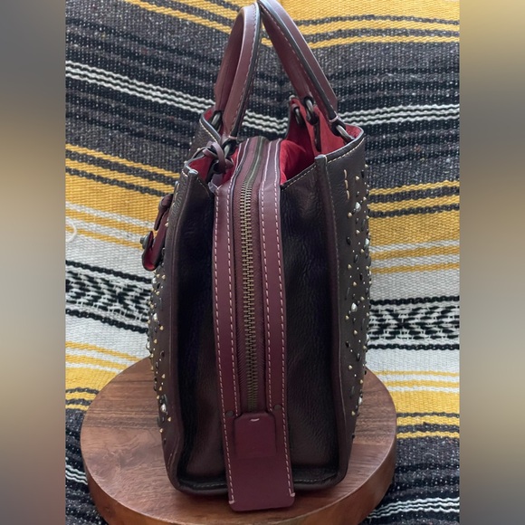 COACH 1941 Brown Leather Prairie Rivet Rogue 31 w/Oxblood Leather Trim - Picture 3 of 14